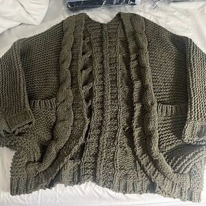 Women's Chunky Cardigan Cable Open Sweaters with Pockets Batwing Long Sleeve